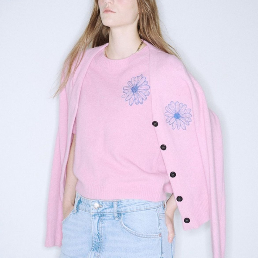 Mardi Mercredi RACCOON BLENDED CARDIGAN V NECK - Pink Blue